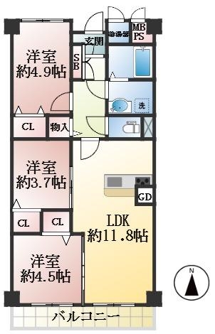 西宮市高畑町 中古マンション間取画像