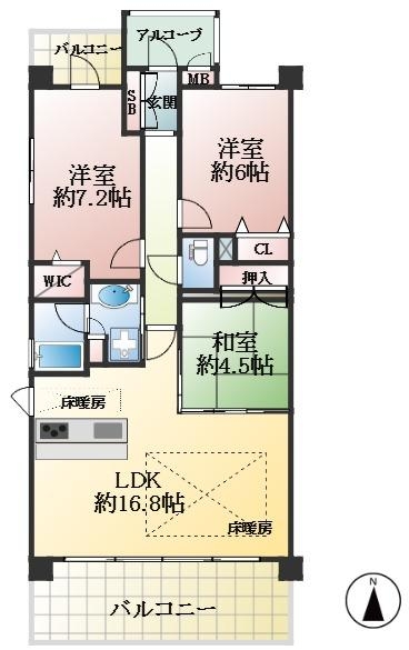 西宮市櫨塚町 中古マンション間取画像