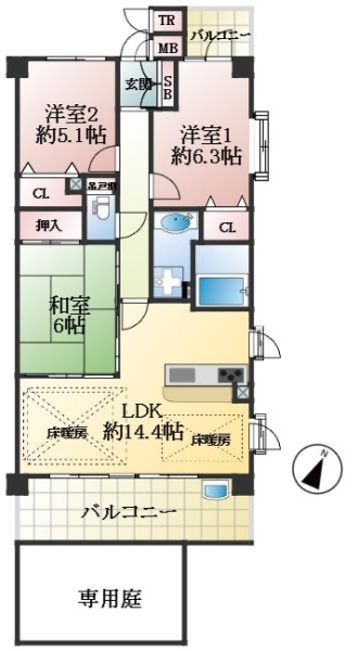 西宮市津門大箇町 中古マンション間取画像